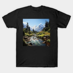 Mountain Lake Scene Forest Tree Landscape T-Shirt